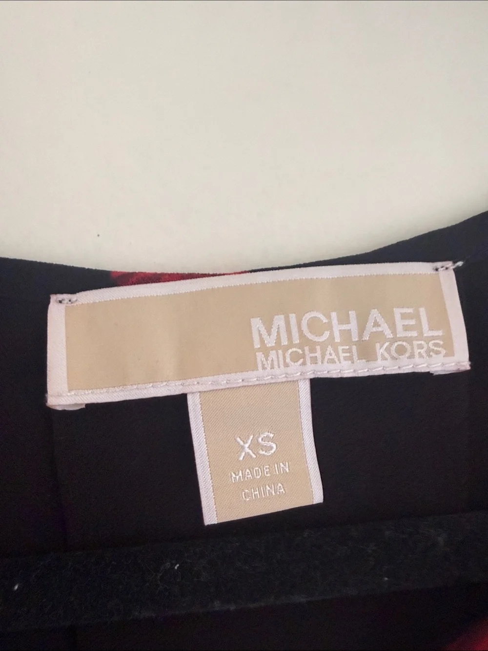 Michael Kors Black Blouse with Red Floral Print and Tie Neck size XS